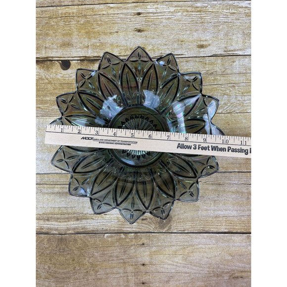 Vintage Federal Glass Smoke Iridescent Carnival Glass Serving Bowl Petals 10" - Picture 3 of 10